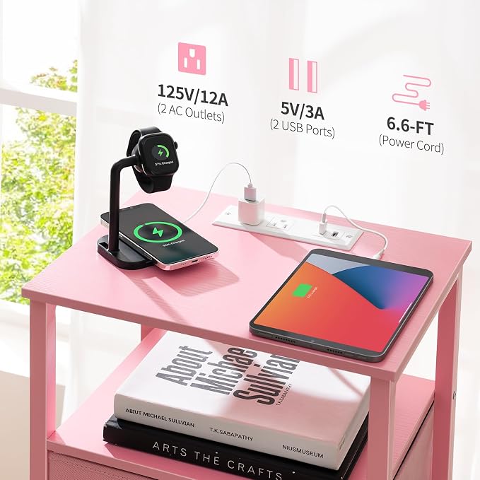 Yoobure Night Stand with Charging Station, 16 Colors LED Nightstand with USB - Image 5