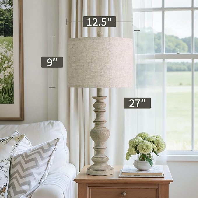 BOBOMOMO 27" Antique Gray Table Lamps Set of 2, Large Farmhouse Resin Lamps - Image 4