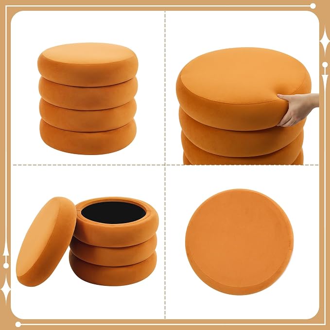 Flouki 19.5" Storage Ottoman Round, Vanity Stools - Image 7