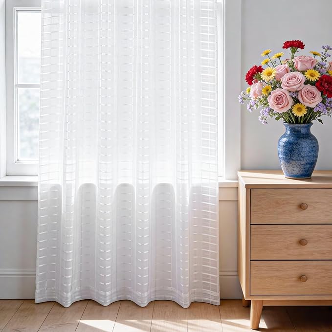 SpaceDresser Check Sheer Curtains 18 Inches Long - Image 3