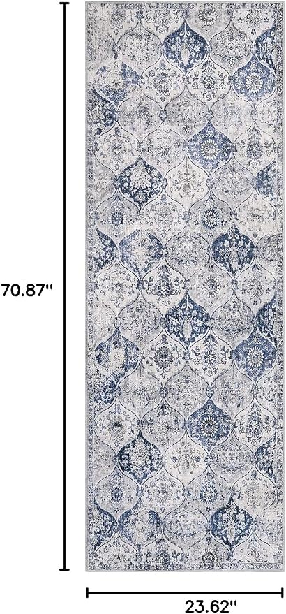 Lahome Moroccan Washable Runner Rug, 2x6 Blue Kitchen Runners - Image 2
