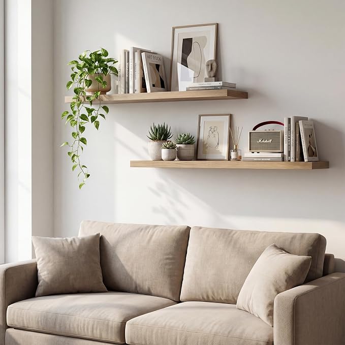 47in Floating Shelves for Wall, Wall Mounted Shelves for Decor Storage Set of 2 - Image 5