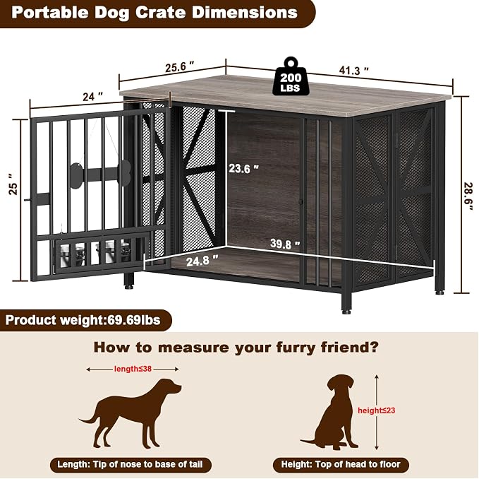 EasyCom Foldable Dog Crate Furniture, 41.3" Dog Crates - Image 5