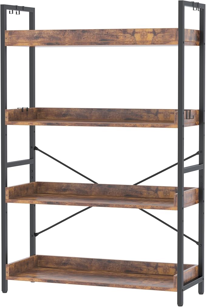 HCHQHS 4 Tier Bookshelf, Adjustable Industrial Bookcase, Vertical Tall Book by HCHQHS