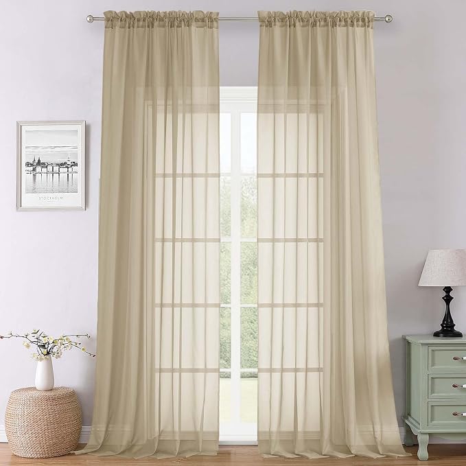 Taupe Sheer Curtains 108 Inches Long 2 Panels, Dual Rod Pocket Light Filtering by Lecloud