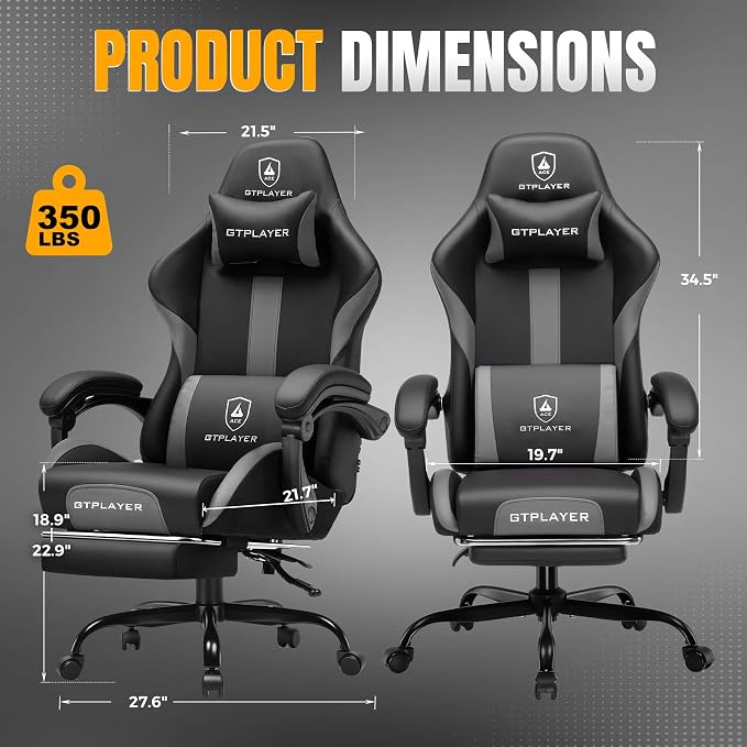 GTPLAYER Gaming Chair with Pocket Spring Cushion, Leather Office Chair with - Image 3