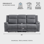 Lexicon Manual Double Reclining Sofa, Polished Microfiber Upholstered 3 Seater - Image 4