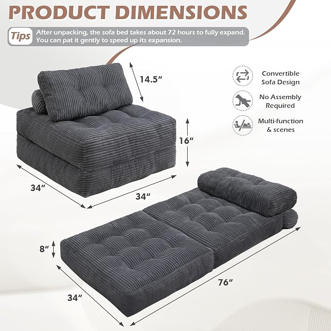 Folding Sofa Bed, Convertible Sleeper Chair - Image 2