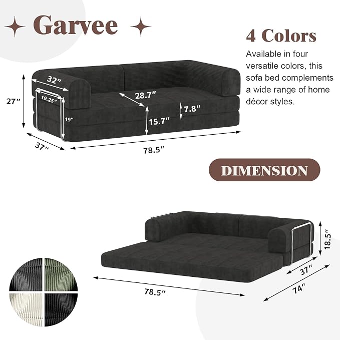 Garvee 78" Convertible Sleeper Sofa Bed, Plush Corduroy Futon Loveseat - Image 2