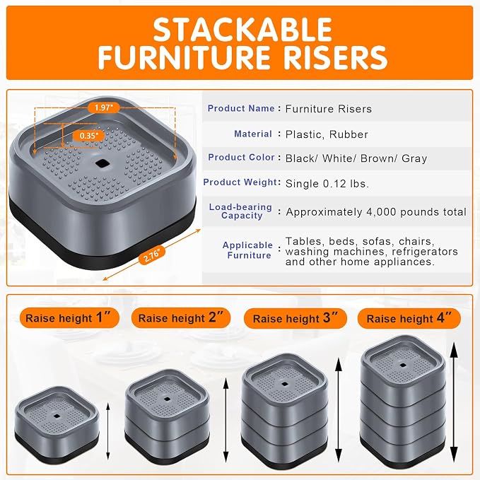 shouwuhho 6 Pack Furniture Risers Adjustable Bed Risers Heavy Duty Lifts Height - Image 2
