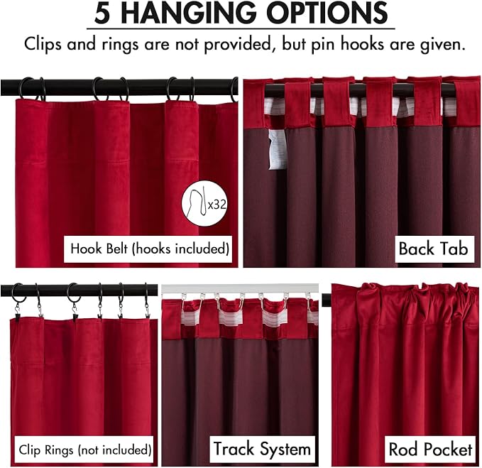 MIULEE Velvet Curtains 50W x 96L 2 Panels Red Blackout Curtains | Luxury velvet - Image 2