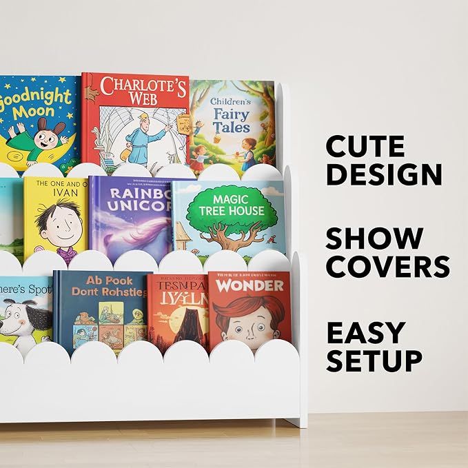 SpaceAid 3-Tier Scalloped Bookshelf, Montessori Bookcase - Image 7