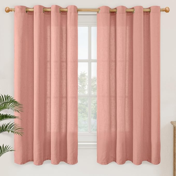 YoungsTex Dusty Rose Linen Curtains 63 Inches Length by YoungsTex