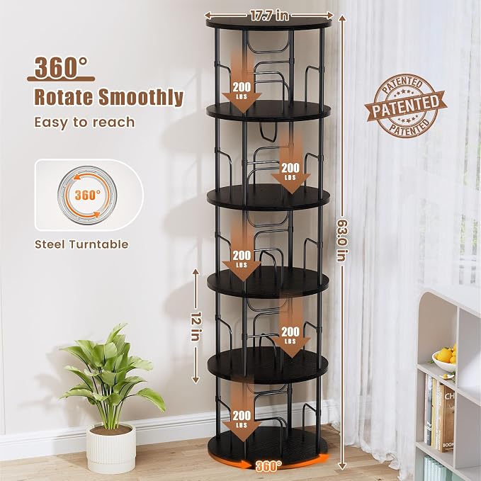 ALLSTAND 5 Tier Rotating Bookshelf, 360 ° Display Stackable Spinning Bookshelf - Image 2