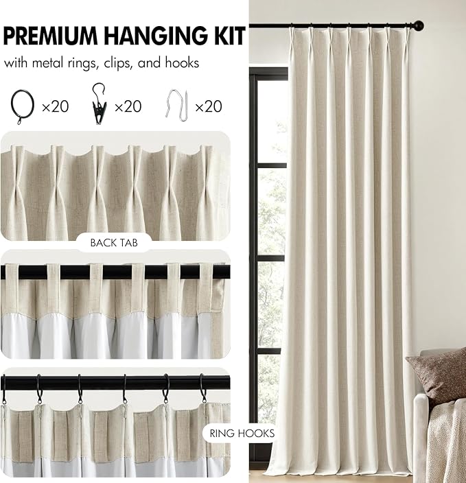 MIULEE Linen Pinch Pleated 100% Blackout Linen Curtains 40x108 Inches | Room - Image 8