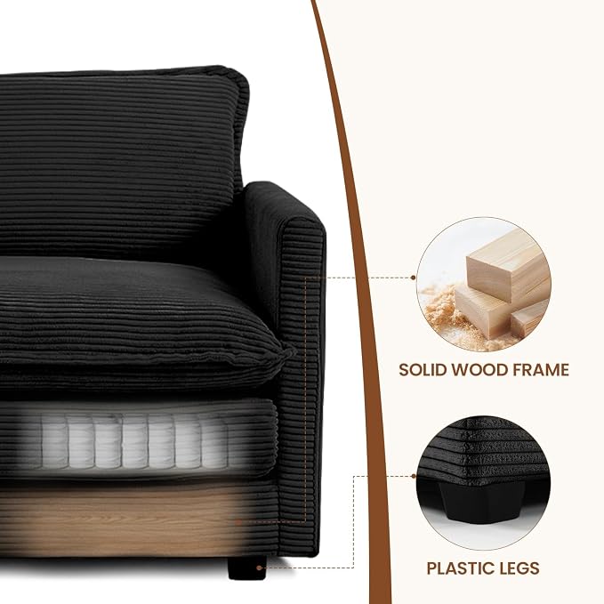 ROWHY Single Armchair with Ottoman, Modern Corduroy Cloud Couch with - Image 4
