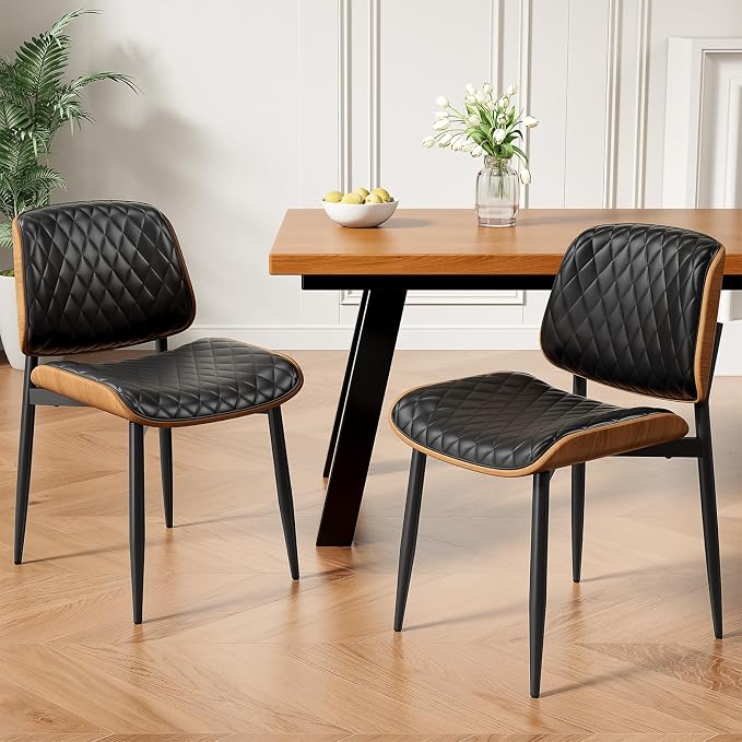 REONEY Dining Chairs Set of 8, Mid-Century Modern Upholstered PU Leather Chairs - Image 7