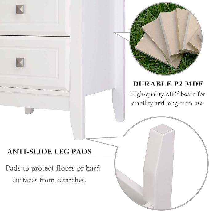 Bonnlo White Nightstand with 3 Drawers, Modern Night Stand - Image 4