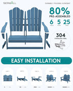 SERWALL 3 Pieces Patio Adirondack Bench Set, 2 Folding Adirondack Bench and 1 - Image 8