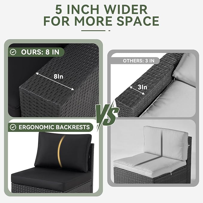Aoxun Patio Furniture Set, Widen Armrests Wicker Outdoor Sectional - Image 4