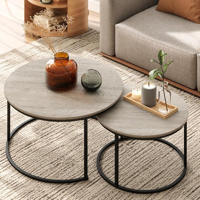 Otterease Nesting Tables Set of 2, 31.5" Round Coffee Table, Large Nesting by Otterease