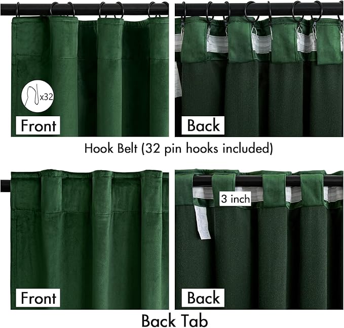 MIULEE Velvet Curtains 50W x 108L 2 Panels Hunter Green Blackout Curtains | - Image 3