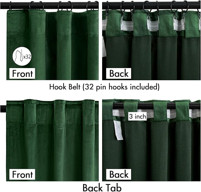MIULEE Velvet Curtains 50W x 90L 2 Panels Hunter Green Blackout Curtains | - Image 3