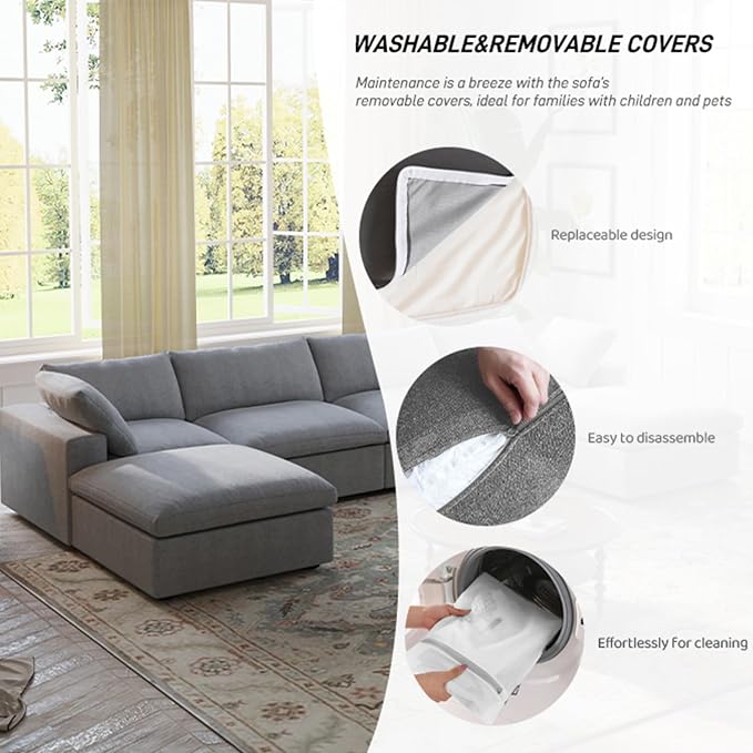 Cloud Couch Modular Sectional Sofa, 5 Seater Minimalist Deep Couches, Sofa - Image 4