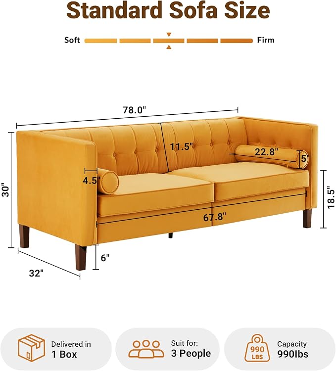 Dreamsir 78'' W Velvet Sofa, Mid-Century Love Seats Sofa Furniture - Image 2