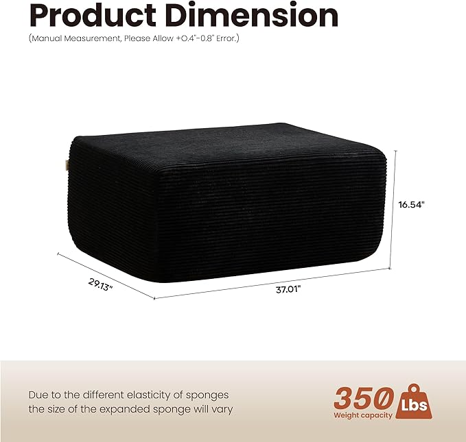 ovios 37" Corduroy Ottoman, Upholstered Cloud Ottoman - Image 2