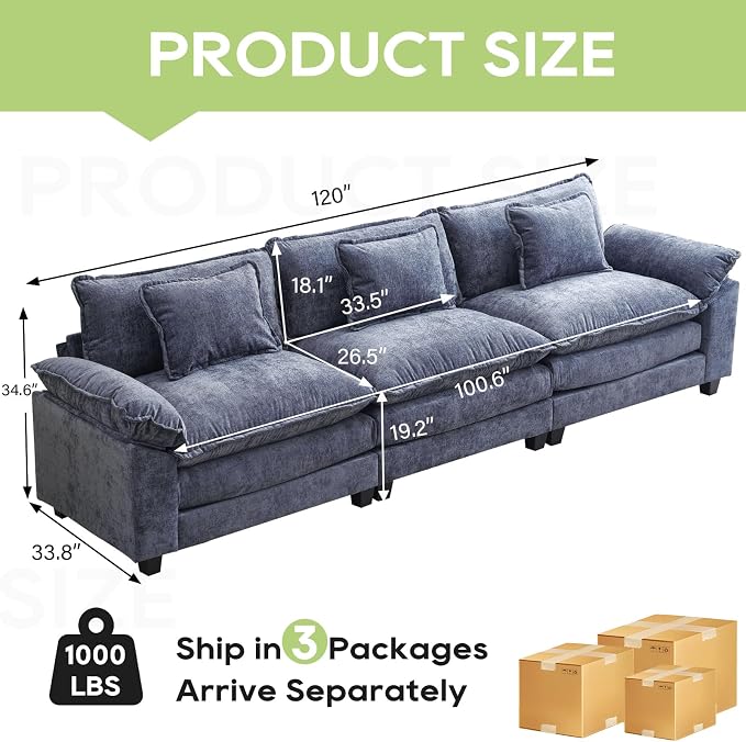 Oprisen 120" Modular Sectional Sofa, Comfy Cloud Couch Sectional, Chenille Sofa - Image 2