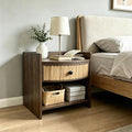 Wooden Nightstand with Drawer and Open Storage Shelf, Curved Front Bedside Table by Unknown