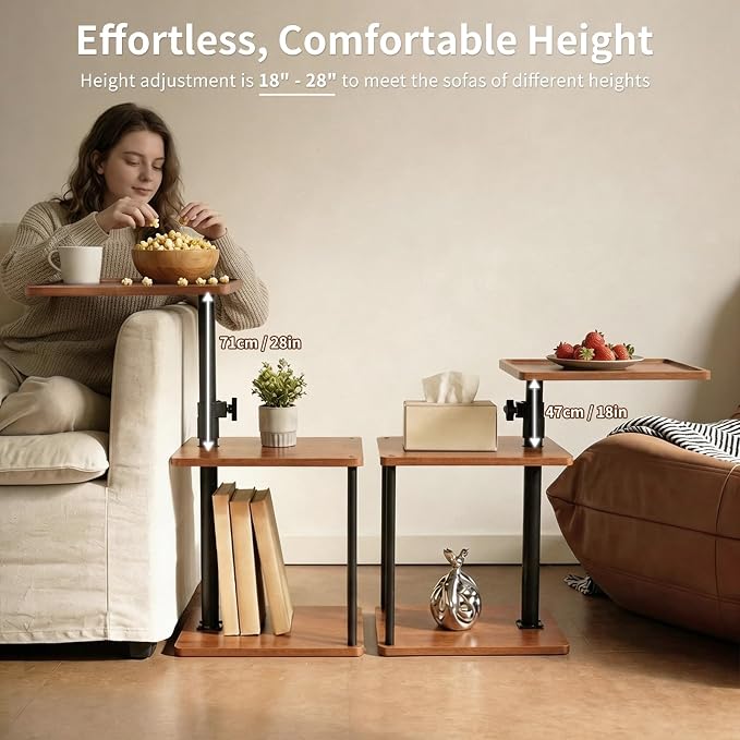 Swivel Side Table with Tray for Small Spaces, Adjustable Height End Table for - Image 4