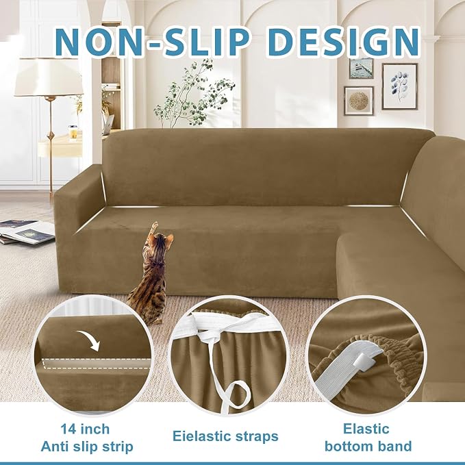 HDCAXKJ Corner Sectional Couch Covers Velvet Stretch L Shape Sofa Cover Soft - Image 4