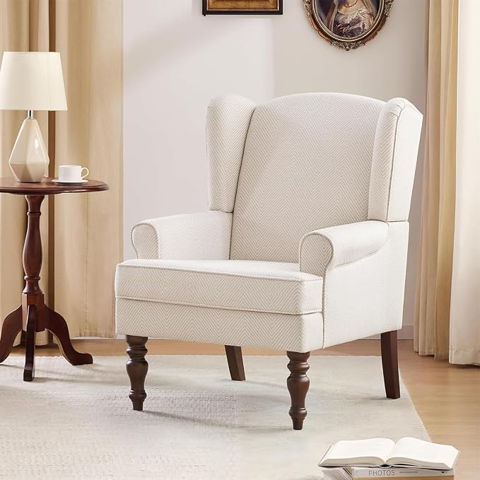 HUIMO Printed Wingback Accent Chair, Linen Upholstered High Back Armchair by HUIMO
