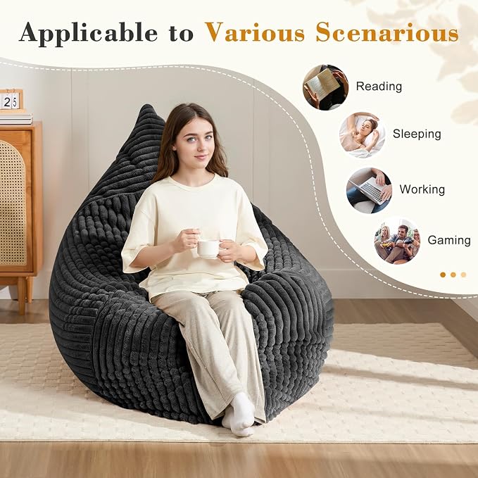 3-in-1 Giant Bean Bag Chair for Adults & Kid, Convertible Floor Sofa to Mattress - Image 3