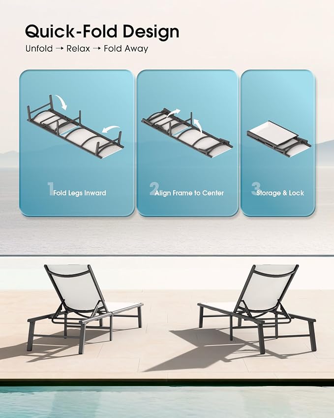 Ciokea Foldable Outdoor Lounge Chair, No Assembly Patio Chaise Lounge Outdoor - Image 3
