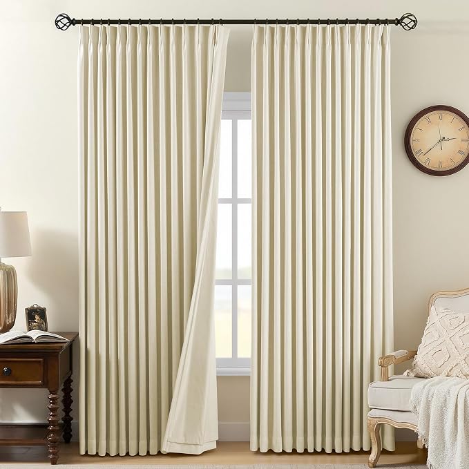 AUSSPVOCT Pinch Pleated 90 Inch Linen Curtains 100% Blackout by AUSSPVOCT