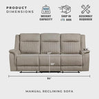 Lexicon Manual Double Reclining Sofa, Polished Microfiber Upholstered 3 Seater - Image 5
