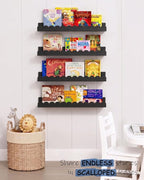 Harwaya Black Floating Nursery Wall Book Shelves Set of 4, Scalloped Shelves - Image 5