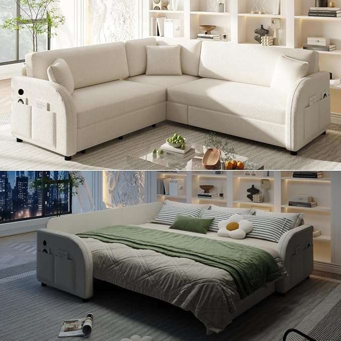 Queen Size Sleeper Sofas Convertible Couches, L Shaped Sectional Couch by LITVZ
