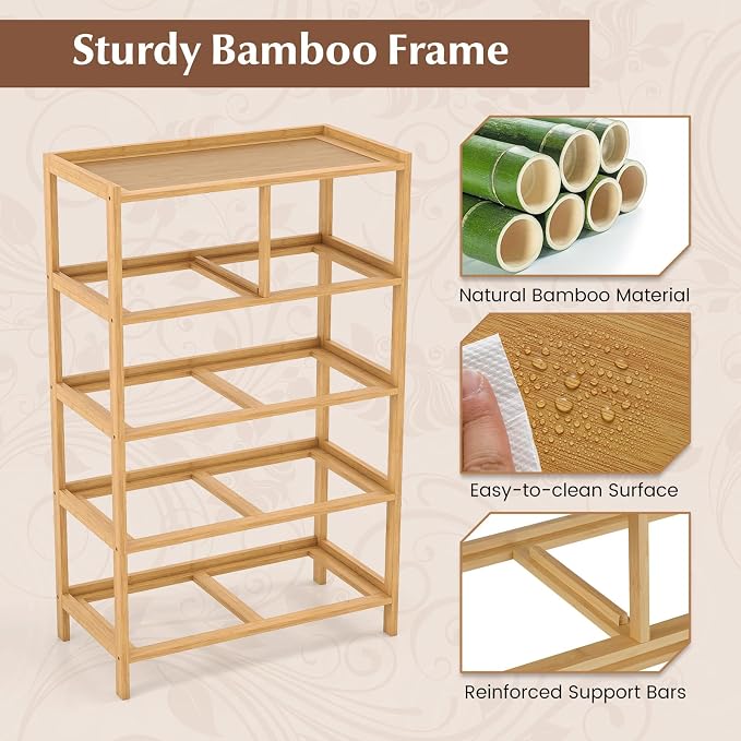 Giantex 5-Drawer Dresser for Bedroom, Bamboo Storage Tower - Image 5