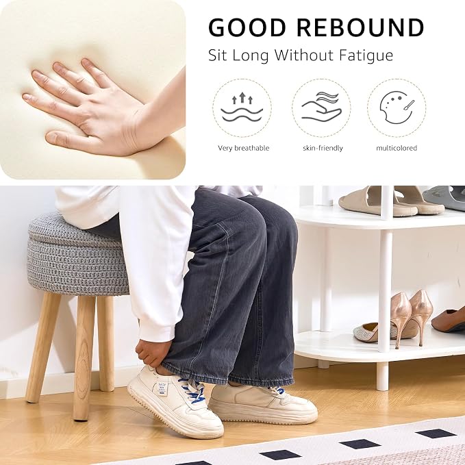 Wimarsbon Pouf Ottoman, 100% Cotton Knitted Boho Footstool, Round Footrest - Image 4