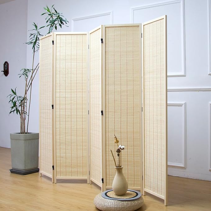 Furnnylane 5 Panel Bamboo Room Divider – 5.6 ft Tall Folding Privacy Screen - Image 4