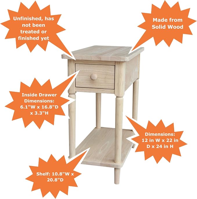 International Concepts Solid Wood Narrow Side Table Unfinished - Image 3