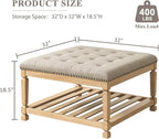 Befurtori Large Square Ottoman Coffee Table, Linen Solid Upholstered Footrest - Image 2