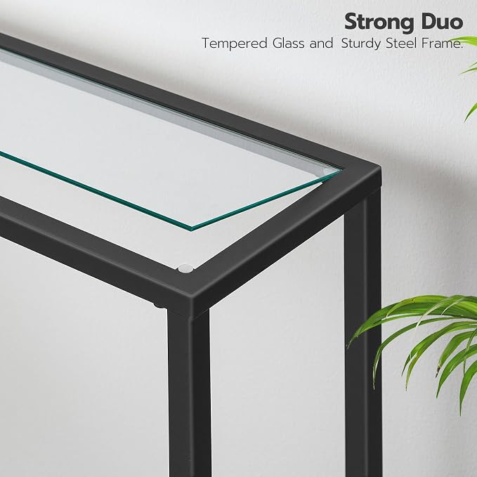 HOOBRO 39.4" Narrow Console Table, Tempered Glass Sofa Table, Behind Couch - Image 7