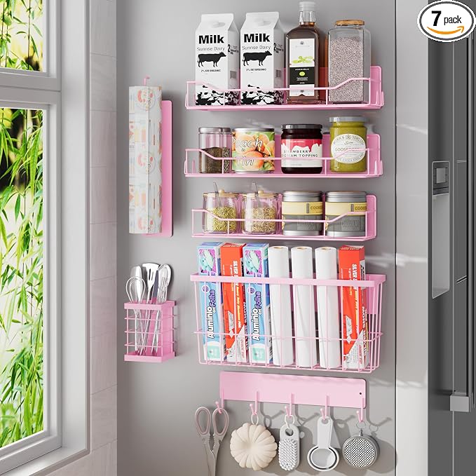 Magnetic Spice Rack for Refrigerator, 7 Pack Magnetic Fridge Shelf for Kitchen by IYEBAU