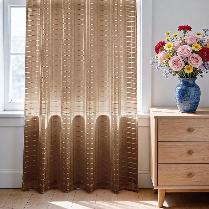 SpaceDresser Check Sheer Curtains 108 Inches Long - Image 3