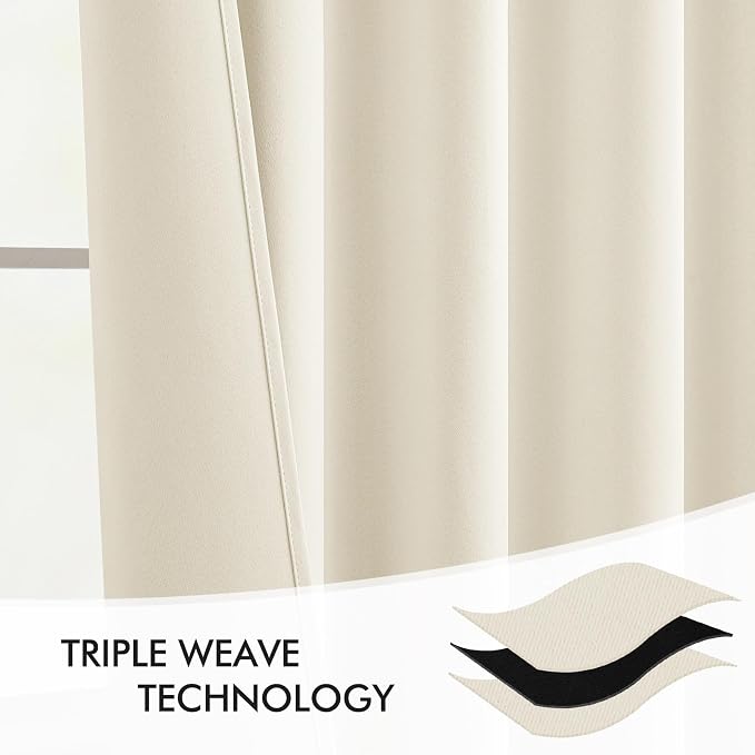 MIULEE Beige White Back Tab Blackout Curtains 52x72 Inches Long 2 Panel Set | - Image 7